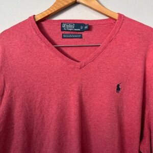 Polo Ralph Lauren Sweater Mens XXL Pink Cotton Cashmere V-Neck Long Sleeve Pony